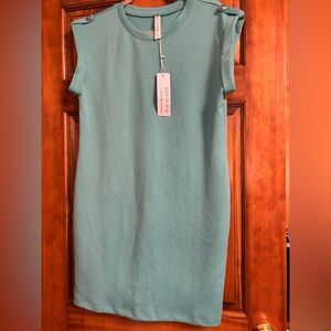 Dear Scarlett teal scuba wrinkle free dress. Cuff with button details